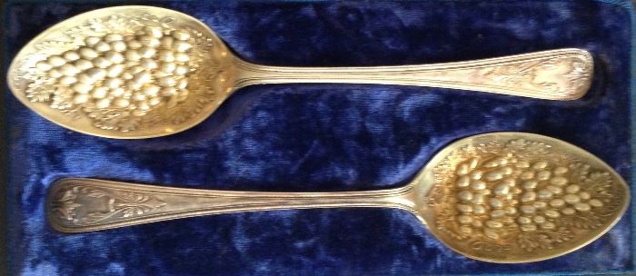 Pair Berry Serving Spoons, Gilded; 1925, Sold in England