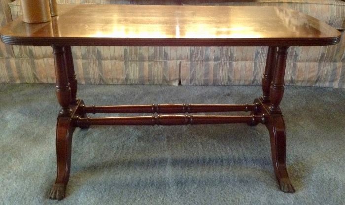 Banded Mahogany Low Table, Cast-Patinated Brass Paw Feet
