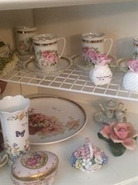 Rose cups & saucers and other porcelain selections