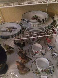 Bird set of plates; porcelain birds; bird glasses