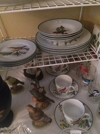 Bird set of plates; porcelain birds; bird glasses