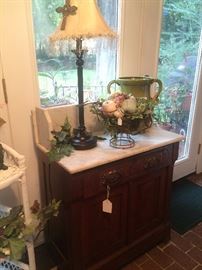 Antique Eastlake wash stand with marble top