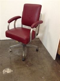 Mid-Century Swivel Red Leather Retro Office Chair