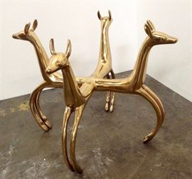 Hollywood Regency Art Deco Heavy Solid Brass Coffee Table Base with Prancing Antelope or Deer