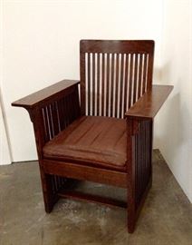 Antique Mission Stickley era Oak Chair with original leather seat