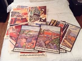 Vintage Posters from Thailand. Depicts NOT to go on or near train tracks. There are many. Selling in a lot. If anyone can tell us the history, let us know!