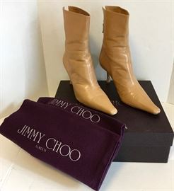 JIMMY CHOO LEATHER ANKLE BOOTS ZIPPER BACK SIZE 8