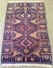 TRIBAL CAUCASIAN Area Rug: burgundy, blue and rust&nbsp;(4' 9" x 2' 8")&nbsp;