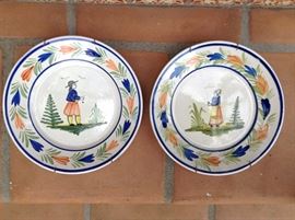 2 hand-painted French plates, one male one female, marked FB Zuimper&nbsp;France IB -x