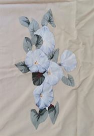 1940s twin size viscose coverlet hand-painted with flowers 8'2" x 6'6"
