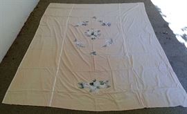 1940s twin size viscose coverlet hand-painted with flowers 8'2" x 6'6"

