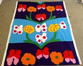 Vintage 1970’s Mari Memkko Textiles:
Blue Butterfly wall hanging 5'6"x4'5 Maija Isola "IBIR" MARIMIKKO OY SUOMI FINLAND 1972
