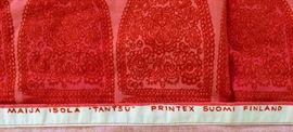 Mari Memkko Textile: Hot pink Indian inspired wall hanging 4' 3" x 4' Maija Isola "TANTSU" PRINTEX SUOMI
