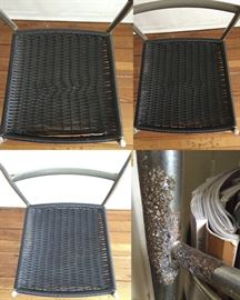 Mid-Century Italian Dining Chairs - Set of 4 Vintage 1970's Gio Ponti Superleggera Inspired Chiars in Chrome Steel and Black Woven Vinyl (one or two chair has some corrosion and set on one chair has begun to split (16"w x16"d x 23.5").
