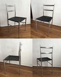 Mid-Century Early 1970's Gio Ponti Superleggera Inspired Dining Chairs in Chrome Steel and Black Woven Vinyl - Set of 4  (one chair has some corrosion (16"w x16"d x 23.5")