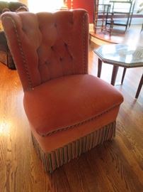 FRINGE SKIRT PARLOR CHAIR WITH TUFTED BACK
