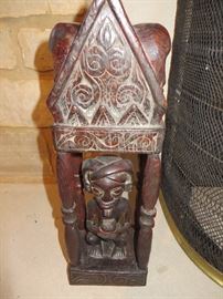 WOOD CARVING TRIBAL FIGURE IN TEMPLE
