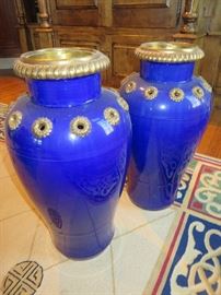 COBALT URNS WITH BRASS ACCENTS
SOLD AS PAIR
