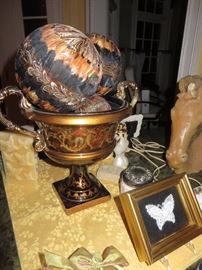 HAND PAINTED TWO HANDLE DECORATIVE URN
