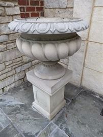 LARGE STONE URN ON PEDESTAL
MADE IN ENGLAND
(PAIR)