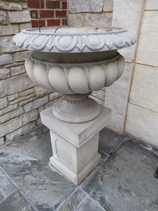 LARGE STONE URN ON PEDESTAL
MADE IN ENGLAND
(PAIR)