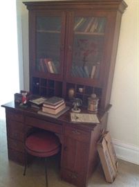 Walnut Doctor Desk and Bookcase