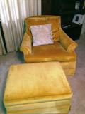 Gold velveteen chair and ottoman
