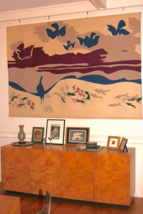 Contemporary Burl Sideboard and Large Art