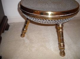 Vintage Turkish Etched Design Brass Foot Warmer Stool Seat Collectible