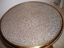 Vintage Turkish Etched Design Brass Foot Warmer Stool Seat Collectible