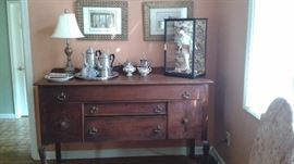 Antique Sideboard, Pewter Tea Service, Geisha Display