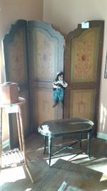 One of the screens, tea table, kitty puppet