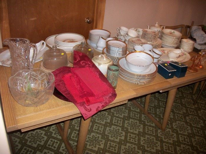 Cut glass, 2 sets of china and misc china 