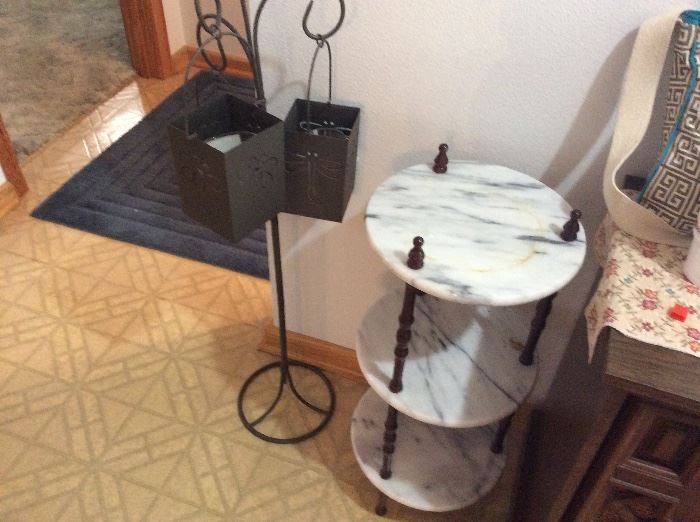 small shelf unit and triple candle holder