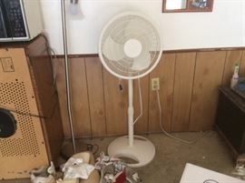 old TV cabinet, stand fan