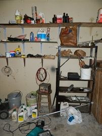 old stool, buckets, cleaners, etc.