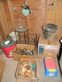Bottles, step exerciser, tins, miscellaneous