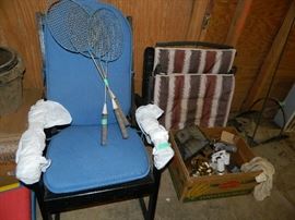 Chair, box of misc, chair cusions,