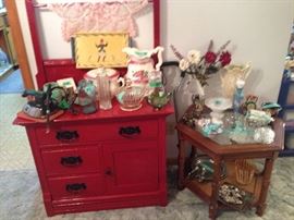 Vintage washstand & more glass items