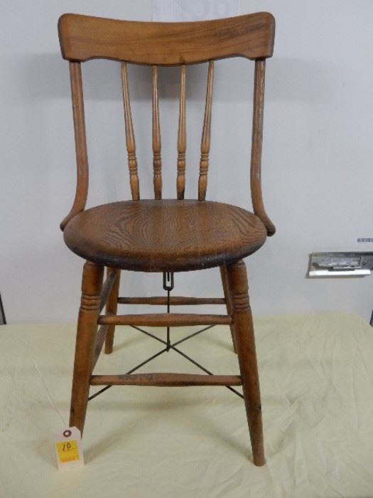 Antique Golden Oak Spindle Back Side Chair, 33"H