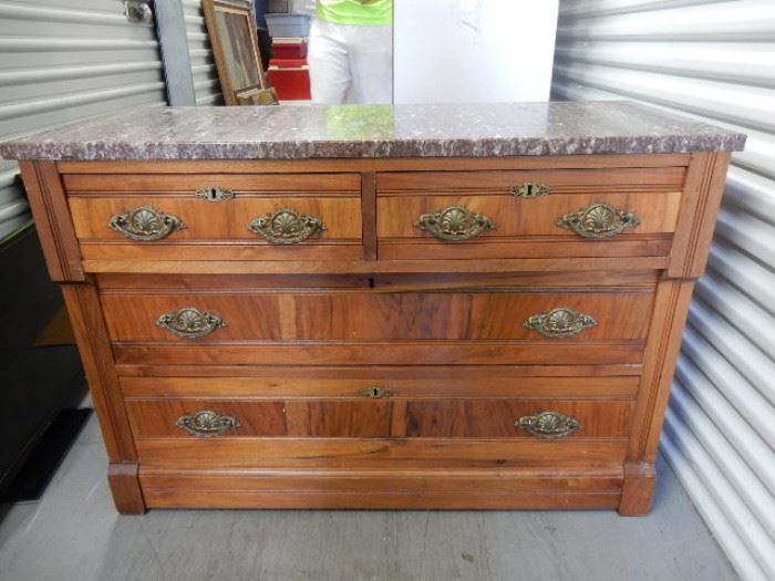 Antique Marble Top Chest with 4 Drawers, 29"x42"x18"
