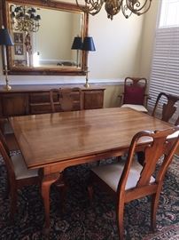 Expansion (leaves underneath) dining table, 6 chairs, sideboard by Statton Furniture