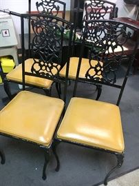 4 vintage wrought iron straight back chairs