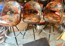 3 Vintage orange & brown bar stools