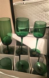 Oneida green stemware
Water, wine, champagne