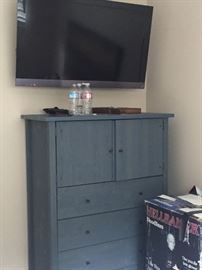 Bedroom set - Blue wood - night stands - headboard and dresser