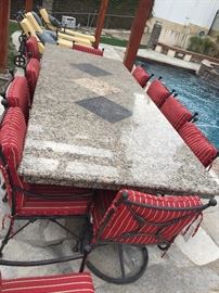 Granite Custom Patio Table Seat 10 - 10 chairs  - Table mounted on 2 Custom tree trunks