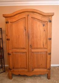 Pine Wardrobe / Armoire with Rustic Hardware, From Mexico (Measures approx. 48" wide x 26" deep x 76.25" high. Excellent Condition)