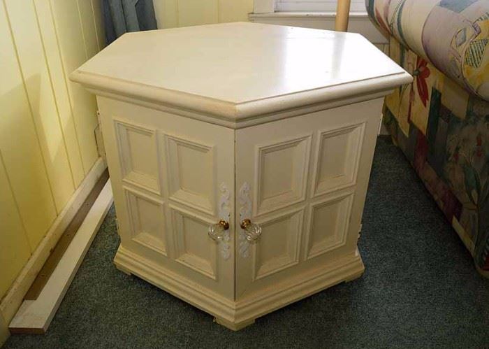 2, Shabby Chic Ivory Painted Hexagonal Cabinet Side Table