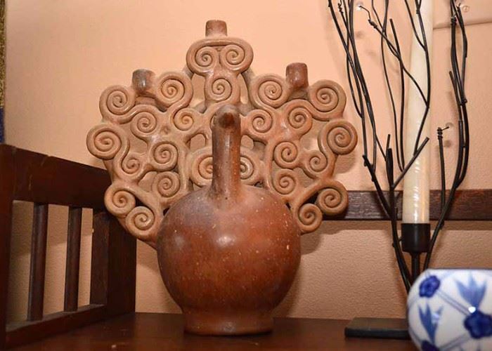 Mexican Clay Peacock Candle Holder